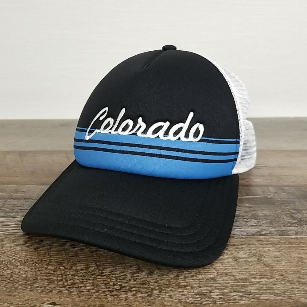 Trick Colorado Blue And Black Trucker Hat Retro Meshback Snapback 80s